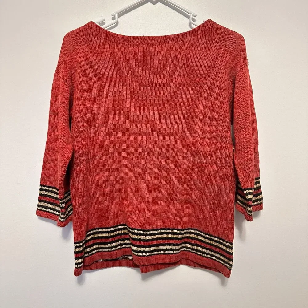 Chaps Ralph Lauren Womens XS Aztec Navajo Southwestern Knit Top Linen Blend Boho - Picture 4 of 6